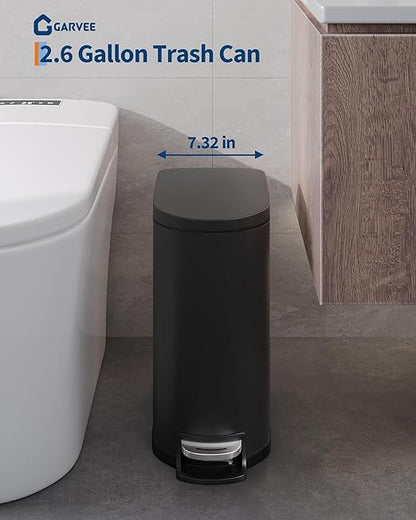 GarveeHome 13 Gal & 2.6 Gal Trash Can Combo Set, Kitchen Trash Can and Bathroom Trash Bin with Lid, Step-On Rustproof Garbage Bin with Inner Bucket, Black
