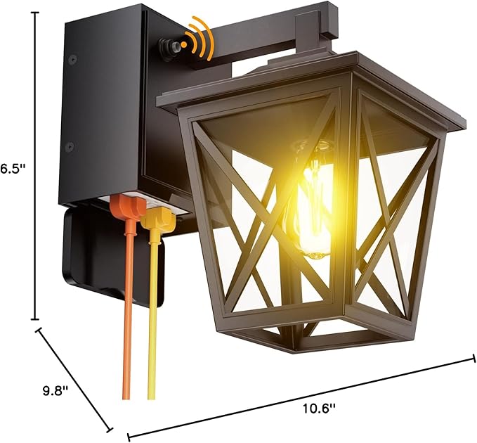 Ehaho Porch Lights with Outlet, Dusk to Dawn Outdoor with Outlet Built-in, Waterproof Anti-Rust Aluminum Outside Light with GFCI Outlet, Wall Sconce Light with Plug for Front Door (Black 1PC)