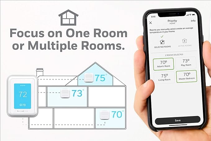 Honeywell Home RCHT9610WFSW2003 RCHT9610WFSW T9 WiFi Thermostat with 1 Smart Room Sensor, Touchscreen Display, Alexa and Google Assist (Renewed)
