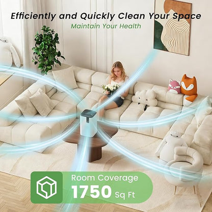 Air Purifier for Home Large Room Up to 1750ft²,3-in-1 Filter with Sleep Mode,Air Purifier with Aromatherapy for Office,Living Room,Bedroom,Remove Smoke Odor,Home Pets,White Black
