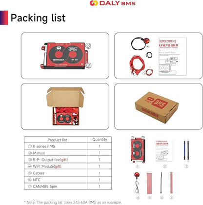 DALY Smart BMS 4S-16S 40A-500A with WiFi Module and CAN 485 Communication Protection Board for LifePO4 Lithium Battery Pack (Smart BMS 16S 48V，60A)