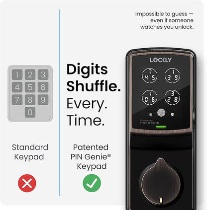 Lockly Secure Plus, Keyless Entry Door Lock, Smart Locks for Front Door, Smart Lock Deadbolt, PIN Genie® Keypad, 3D Biometric Fingerprint Sensor, Auto Lock Smart Door Lock