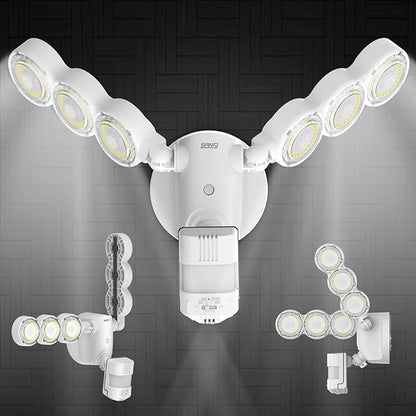 SANSI 45W 6000LM Motion Sensor Outdoor Lights, 5000K 600W Equiv LED Outdoor Lights for House, 4 Modes Wide 320° Angle Flood Lights Outdoor for Yard, Soffit, Garage, Doorways IP65 Waterproof
