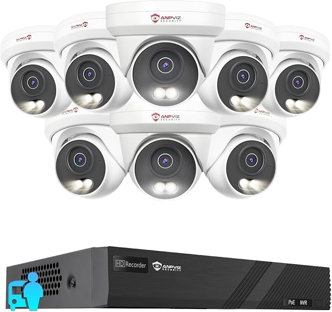 Anpviz 8CH PoE Security Camera System, 8X 5MP Turret Cams, 6MP NVR (No HDD)