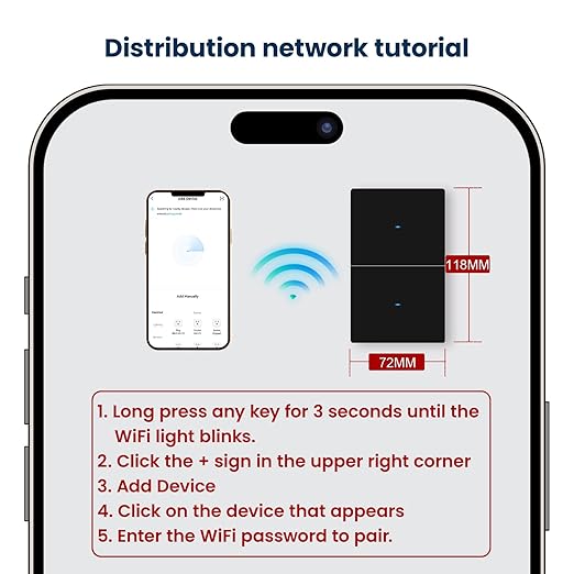 Smart Light Switch Need Neutral Wire,FCC Certified,2.4GHz WiFi Push Button Switch Compatible with Alexa,APP Control Compatible with Tuya/Smart Life,Black 2 Gang