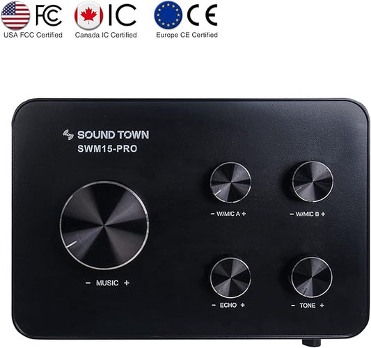 Sound Town Wireless Microphone Karaoke Mixer System with HD Audio Return Channel, Optical, AUX, Bluetooth - Supports Smart TV, Media Box, Sound Bar (SWM15-PRO)