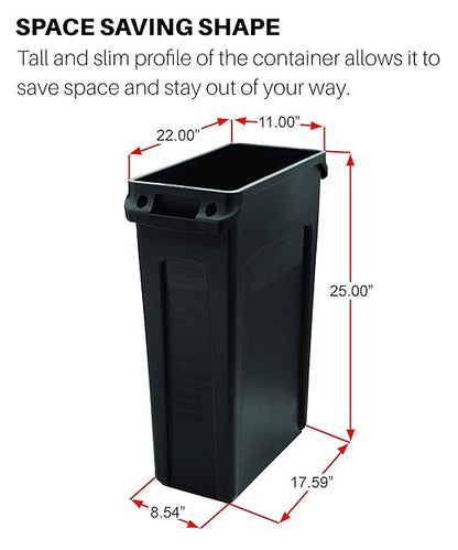 Rubbermaid Commercial Products Slim Jim Trash/Garbage Can with Venting Channels, 16-Gallon, Blue, for Kitchen/Office/Workspace, Pack of 4