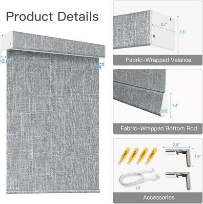Tokblind Motorized Light Filtering Roller Shade Fabric Covered Valance and Bottom Rod, Remote Control Electric Window Blind Compatible with Alexa via Hub, Custom Size (Dark Grey - Wrapped Fabric)