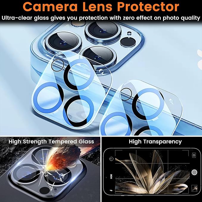Lesakit 3+3 Pack Privacy Screen Protector for iPhone 14 Pro 6.1-Inch with 3 Pack Camera Lens Protector, Anti Spy Tempered Glass Film 9H Hardness Bubble Free Case Friendly