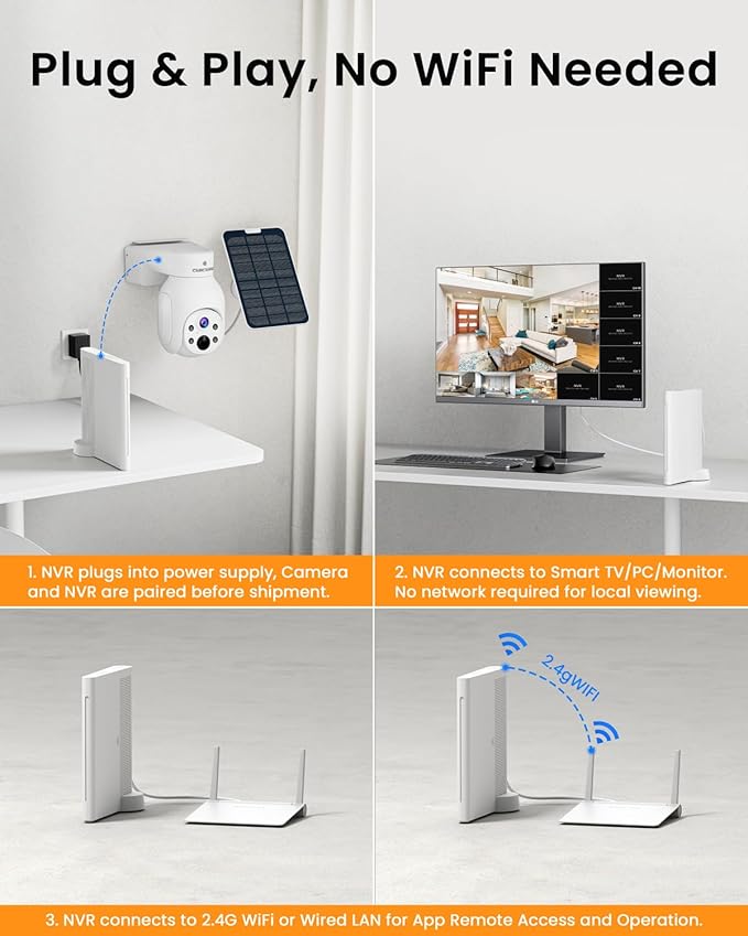 Security Cameras Wireless Outdoor, No Subscription, Solar-Powered, Home Security Cameras System with 360° Pan & Tilt, Auto Tracking, 2K Color Night Vision, 500G HDD Local Recording, 2.4G & 5G WiFi