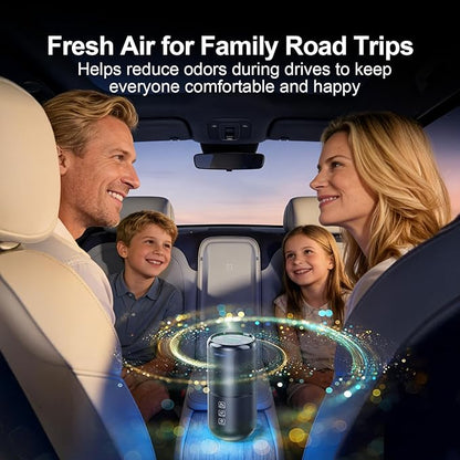 Mini Air Purifier for Car & Home, True HEPA Filter with Formaldehyde Removal & Real-Time Air Quality Monitor, Portable Desktop Odor Absorber for Smoke, Pet Smells