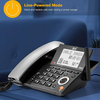 AT&T CL84118 DECT 6.0 Corded/Cordless Phone | Works During Power Outages, Smart Call Blocker, Answering Machine, Caller ID Announce, Big Buttons