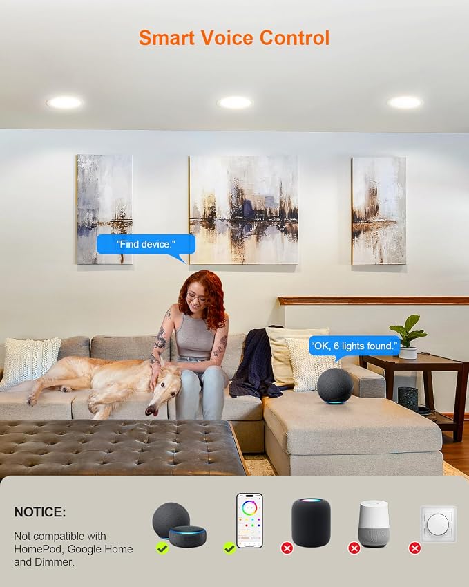 DUSKTEC Recessed Lighting 6 Inch,Smart Color Changing LED Can Light,1050LM | Compatible with Alexa, 32 Modes, 9 Scenes, Timer, CRI 90, 13W Retrofit Recessed Ceiling Light, Voice and APP Control