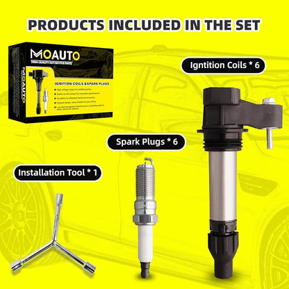 Set of 6 Ignition Coils Pack UF569 12590990 & 6 PCS Iridium Spark Plugs
