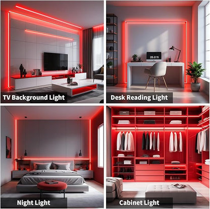 32.8FT/10M Red COB LED Strip Lights, Cuttable LED Tape Lights 3200 LEDs High Bright CRI 93+ Flexible Light Kit for Bedroom, TV Backlight, Mirror, Gaming Room Decor(No Plug)