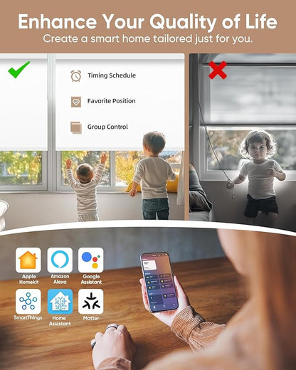 Kincmo Motorized Blinds with Remote,100% Blackout Motorized Roller Shades Work with Apple Homekit,Alexa,Google, Custom Electric Blinds with App,Voice Control (Vinyl White)