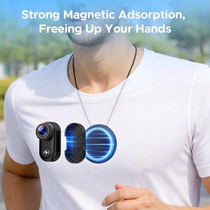 4K Mini Body Camera with 64GB Card, 1.47" Display Wearable POV Camera, Action Camera with Magnetic Mount, One-Button Recording Portable Camcorder, WiFi App Control for Vlogging Travel Security