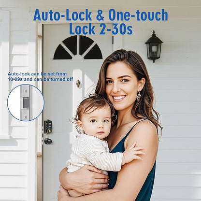 Fingerprint Smart Locks for Front Door with Handle Set,Smart Locks for Front Door,Keyless Entry Keypad Deadbolt, App Control,with 2 Knob,Anti-Peek Password,Easy Install,Auto Lock,Satin Nickel