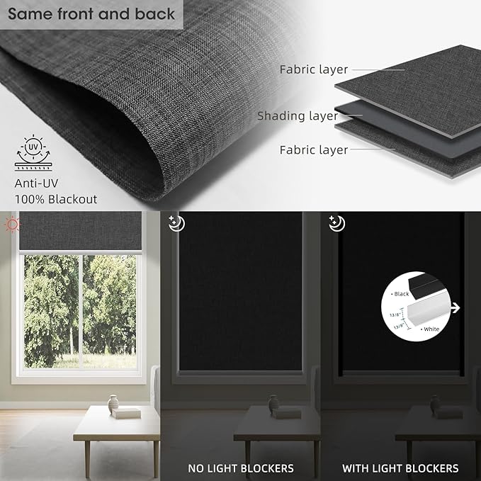 SmartWings Motorized Blinds Dual-Sided Cordless Smart Blackout Shades, Custom Size, Rechargeable Battery, Work with Matter/Apple HomeKit, Alexa, Thread/Zigbee, Remote Optional, Bouvardia Dark Grey