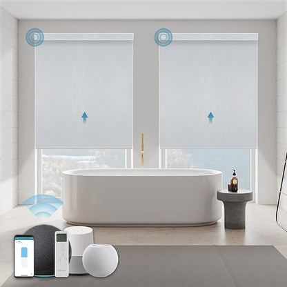Motorized Shades,Smart Blinds with Remote,100% Blackout Roller Blinds,Work with Google Assistant,Homekit,Automatic Shades,Custom Widths from 16" to 110",Vinyl Light Grey