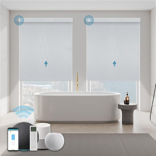 Motorized Shades,Smart Blinds with Remote,100% Blackout Roller Blinds,Work with Google Assistant,Homekit,Automatic Shades,Custom Widths from 16" to 110",Vinyl Light Grey