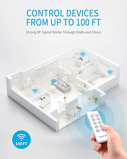 Syantek Upgraded Remote Control Outlet Wireless Light Switch for Household Appliances, Expandable Remote Light Switch Kit, Up to 100 ft Range, FCC Certified, ETL Listed, White (5 Outlets + 2 Remotes)