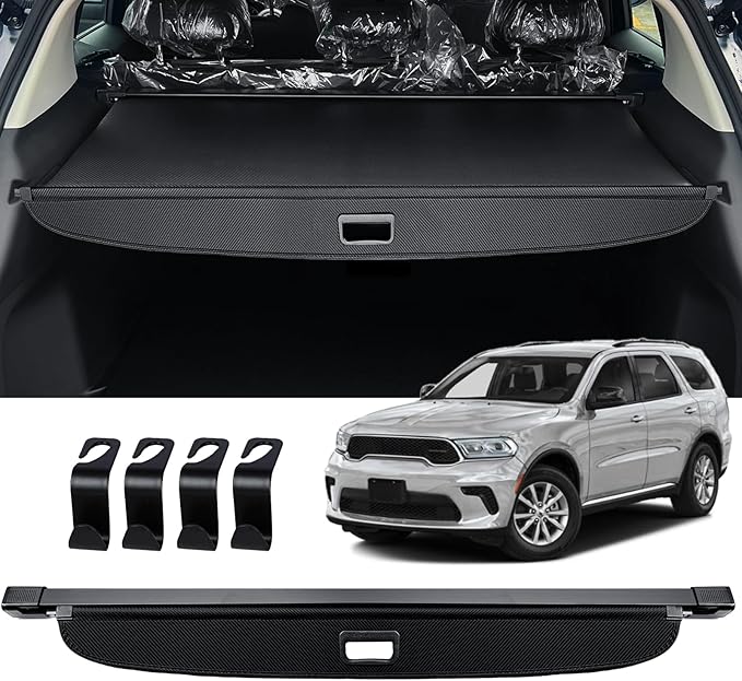 AUXKO 2nd Row Installation Retractable Cargo Cover for Dodge Durango 2026-2011, Trunk Cover for 2026 2025 Dodge Durango Security Shade Cover Shielding Anti-Peeping Luggage Privacy Screen, Carbon Fiber