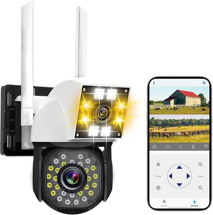 Dual Lens Indoor Security Camera - 2.4G WiFi, 360° PTZ Waterproof Camera, Battery Operated Camera for Home Indoor Seguridad Surveillance