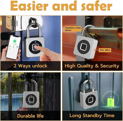 Pothunder Fingerprint Padlock with APP, Keyless Biometric Lock, Smart Waterproof Padlock Suitable for Gym, Locker, Gates, Fence and Storage