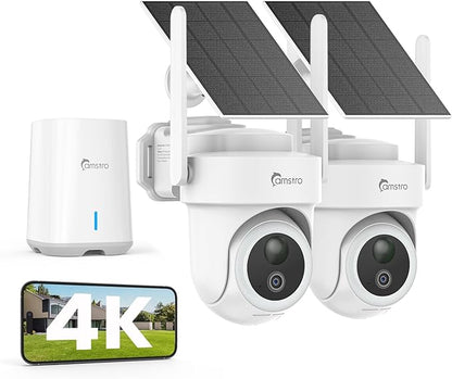 4K Security Cameras Wireless Outdoor No Subscription, 360° PTZ Home Security Cameras System, 64G Local Storage HomeBase, Human/Vehicle/Pet Recognition AI, Color Night Vision, 2 Cam-Kit