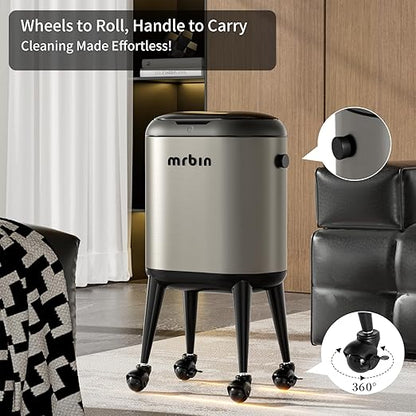 Stainless Steel Slim Bathroom Motion Sensor Trash Can with Lid and Wheels, 13L / 3.4gal Electric Touchless Toilet Waste Basket with Legs for Narrow Vanity, Rvs, Dorm, Kitchen, Eclipse Grey