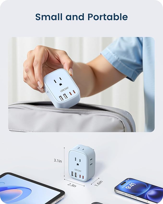 LENCENT Multi Plug Outlet Extender with USB C, Electrical Outlet Expander | with 4 AC & 4 USB Charger Cube, Small Multiple Wall Tap Plug Splitter for Home Office Travel Dorm Essentials - Blue