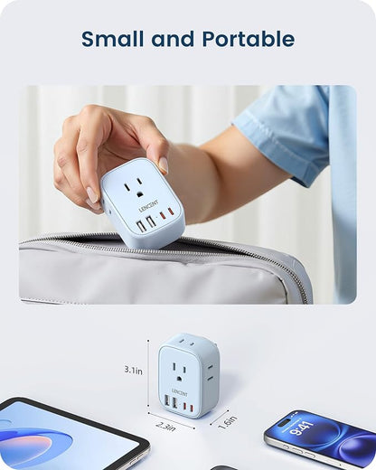 LENCENT Multi Plug Outlet Extender with USB C, Electrical Outlet Expander | with 4 AC & 4 USB Charger Cube, Small Multiple Wall Tap Plug Splitter for Home Office Travel Dorm Essentials - Blue