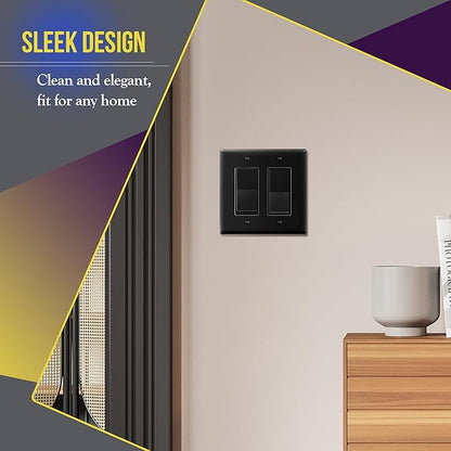 ENERLITES Decorator Light Switch or Receptacle Outlet Wall Plate, Gloss Finish, Midway Size 2-Gang 4.88" x 4.92", Unbreakable Polycarbonate Thermoplastic, UL Listed, 8832M-BK, Black