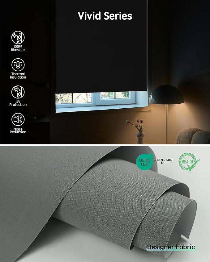 Yoolax Motorized Blinds with Remote, Designer Smart Blinds Work with Alexa, Google, Apple Homekit, 100% Blackout Motorized Shades Custom Electric Shades Voice Control (V-Pigeon Gray)