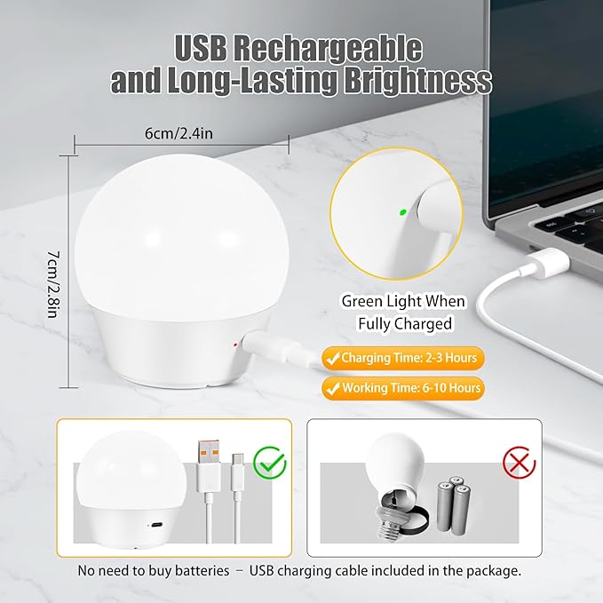 Lampelc E26 Battery-Operated Rechargeable Light Bulbs with Remote and Timer for Lamps, Sconces, and Non-Hardwired Fixture, 3 Color Temperatures + 9 RGB Colors, Detachable Charging – 2 Pack