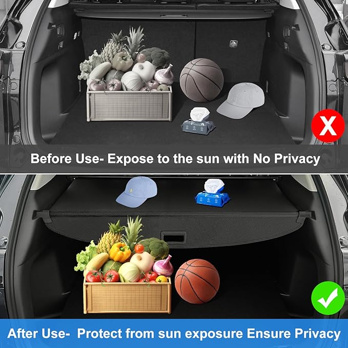 AUXKO Retractable Cargo Cover for Volkswagen Atlas Cross Sport 2026-2020, Waterproof Carbon Fiber Security Shade Cover for 2025 2026 VW Atlas Cross Sport Shielding Anti-Peeping Luggage Privacy Cover