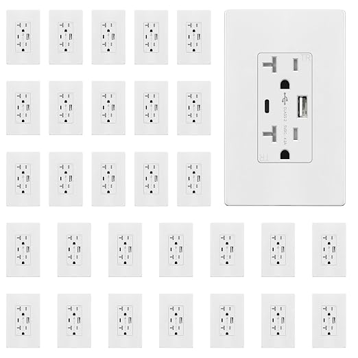 TOPGREENER USB Outlet, 4.2A Type C& Type A USB Wall Outlet, 30 Pack, White | 20 Amp Tamper Resistant Receptacle Plug, USB Outlets Receptacles, Charging Power Outlet, UL Listed, Wall Plate Included