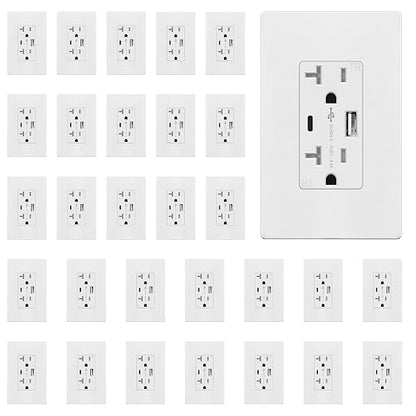 TOPGREENER USB Outlet, 4.2A Type C& Type A USB Wall Outlet, 30 Pack, White | 20 Amp Tamper Resistant Receptacle Plug, USB Outlets Receptacles, Charging Power Outlet, UL Listed, Wall Plate Included