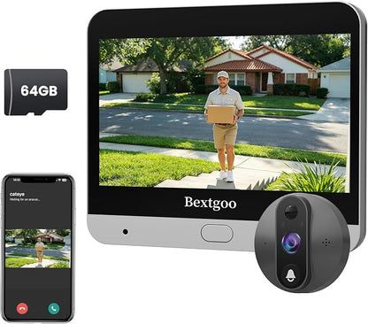 Peephole Camera for Apartment Door, 2K Doorbell Camera with 4.3" Monitor