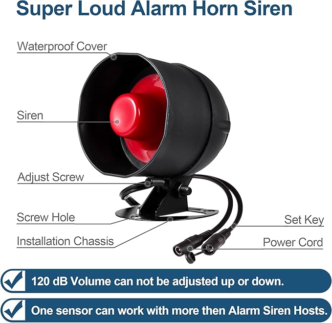 WiFi Alarm Home Security System, Wireless Alarm System with Loud 120dB Window Door Alarms Sensor, Remote Control WiFi Siren for Shed Garage