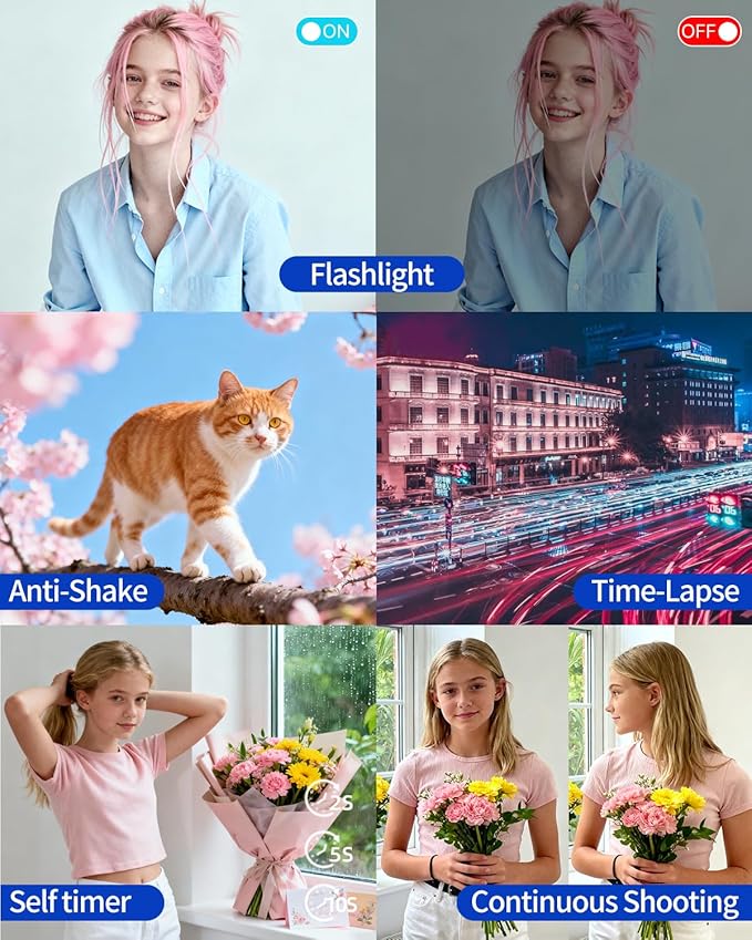 Digital Camera,4K 64MP Autofocus Vlogging Camera with Dual Lens,18X Zoom/WiFi/32GB Card/,Point and Shoot Cameras for Boys Girls Gifts (XJ700-Pink)