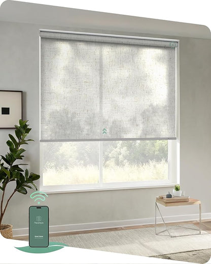 Yoolax Motorized Shades App Control, Light Filtering Automatic Blinds for Indoor Windows, Electric Roller Shades for Bedroom Living Room Office (Soft Linen Beige, 52" W x 72" H)