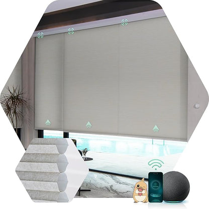 Yoolax Motorized Cellular Shades Compatible with Alexa, Light Filtering Motorized Blinds with Remote Smart Honeycomb Shades for Indoor Windows, Automatic Blinds Custom Size (Texture Light Coffee)