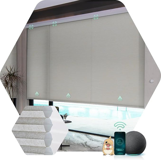 Yoolax Motorized Cellular Shades Compatible with Alexa, Light Filtering Motorized Blinds with Remote Smart Honeycomb Shades for Indoor Windows, Automatic Blinds Custom Size (Texture Light Coffee)