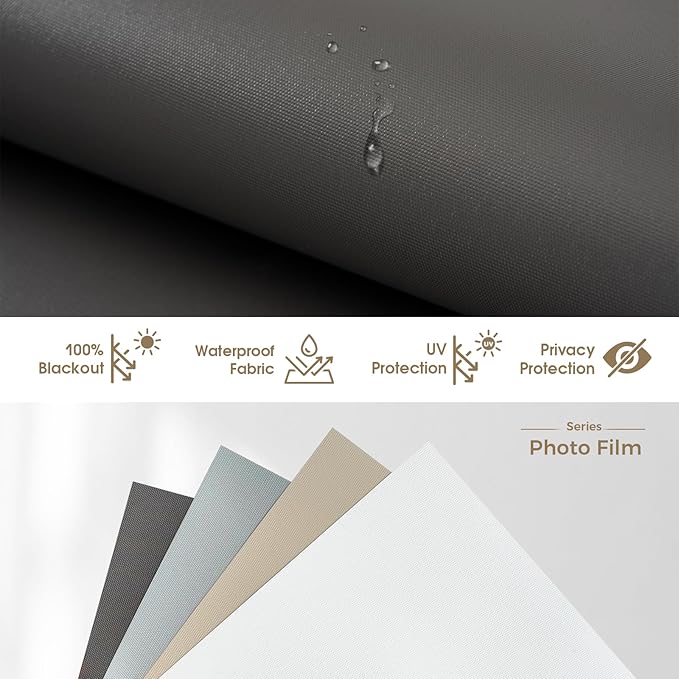 HeyBlinds Motorized Blinds with Remote, 100% Blackout Smart Blinds, Automatic Shades for Windows Compatible with Alexa Google and Homekit, Custom Size(Photo Film-Taupe BO)