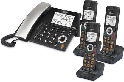 AT&T DECT 6.0 Corded/Cordless Phone, 3-Handset, Works During Power Outages, Smart Call Blocker, Answering Machine, Caller ID Announce | CL84318