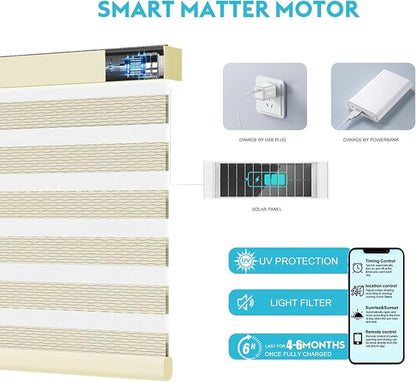 Motorized Zebra Blinds with Remote, Work with HomeKit Alexa, Smart Light Filtering Horizontal Automatic Electric Window Shades for Home Office Customsize(80% Blackout Oceanwave Beige)