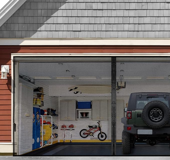 Garage Door Screen For 1 Car 12x7FT, Magnetic Screen Garage with Retractable Fiberglass Mesh and Heavy Duty Weighted Bottom, Easy Assembly & Pass, Hands Free Screen Door w/ 40 Magnets for Garage/Patio