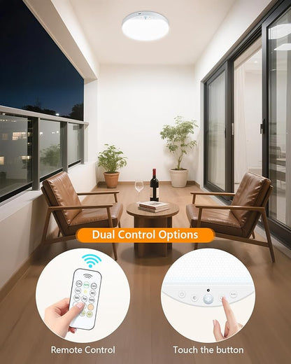 Rechargeable 8W Motion Sensor Ceiling Light Indoor, No Wiring & Magnetic Stick-On, Remote Control for Color & Brightness, Battery Operated Light for Shower, Closet, Bathroom, Pantry, Hallway, 1-Pack